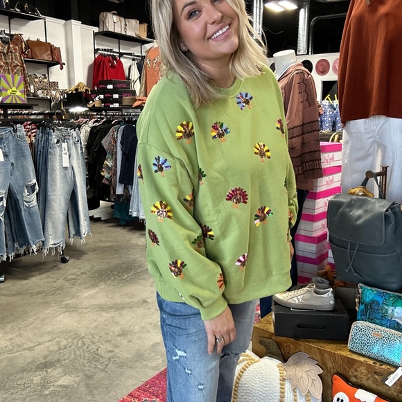 Queen of Sparkles Green Multi Turkey Sweatshirt - Picture 2 of 2